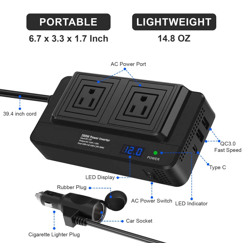 200W Car Inverter Car Socket A - Outdoor Power Adapter Usb C recension och pris