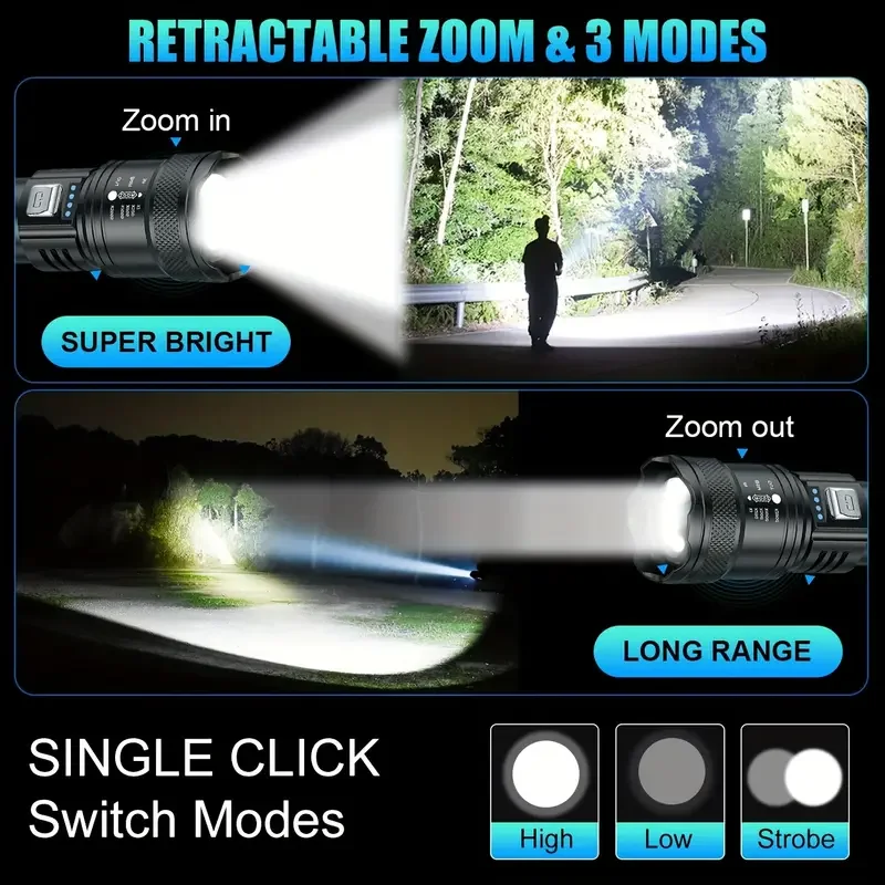 Tactical LED Flashlight 2000LM - Outdoor Usb Power Bank recension och pris