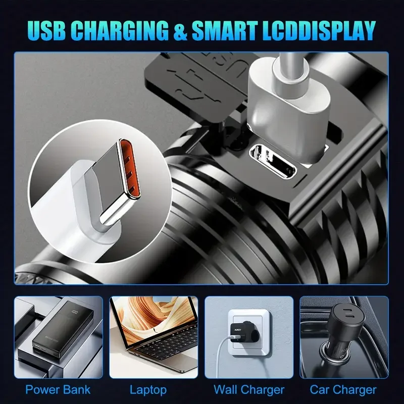 Tactical LED Flashlight 2000LM - Outdoor Usb Power Bank recension och pris